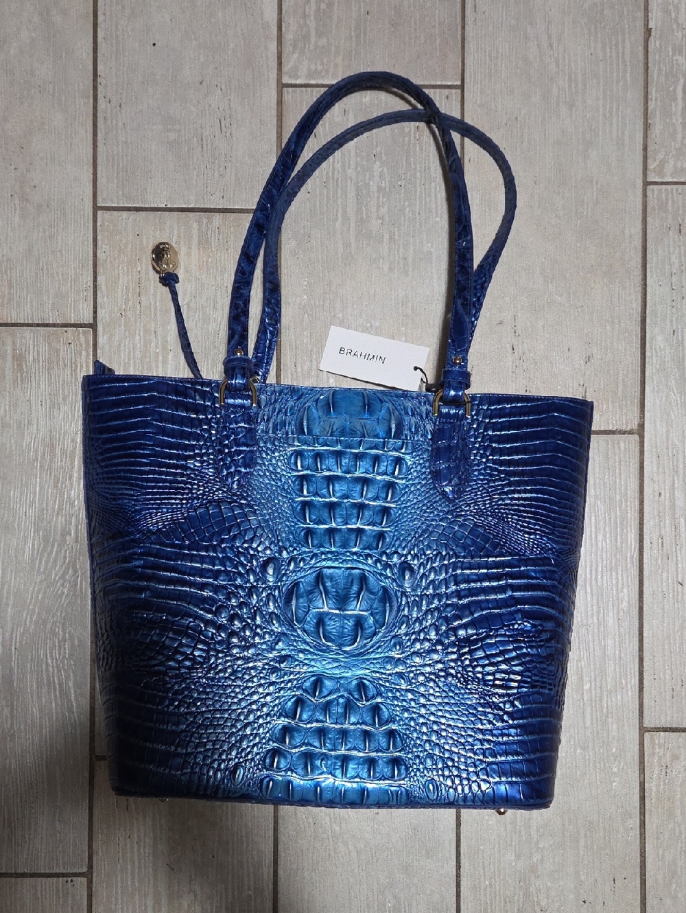 Brahmin Blue Croc-Embossed Leather Handbag - Picture 1 of 11